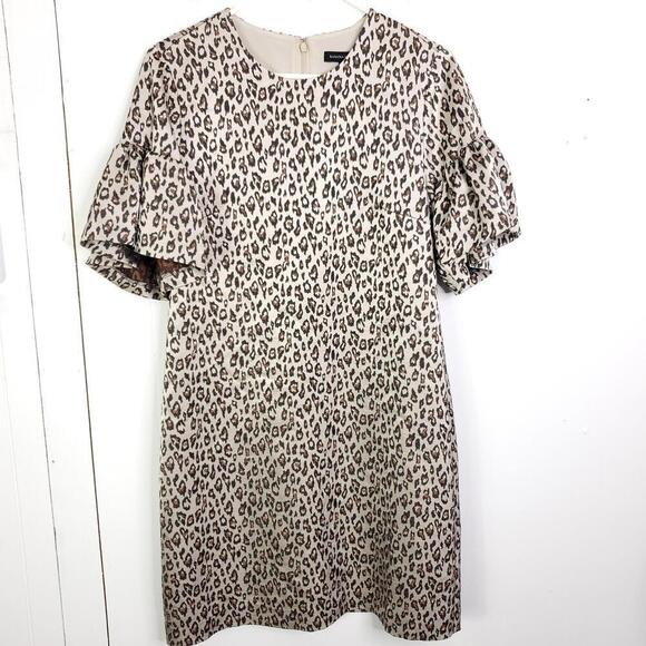 Banana Republic Dress Womens Size 8 Puff Sleeve Leopard Exotic Animal Sheath - Picture 1 of 9